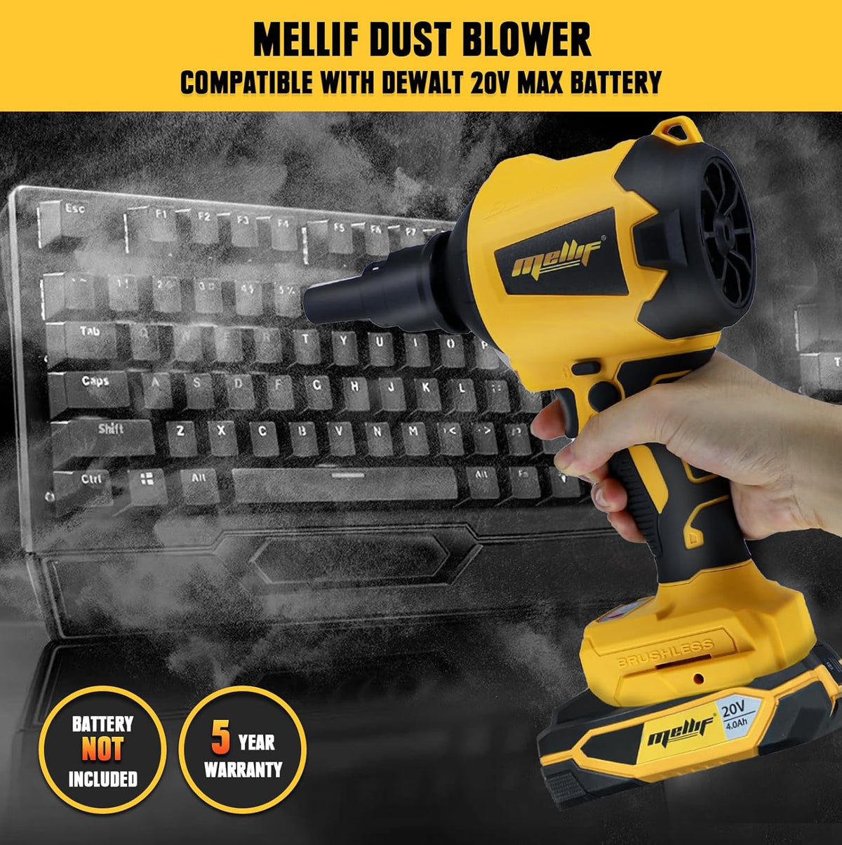 Cordless Air Pump Air Duster for Dewalt 20V Battery, Handheld Brushless Compressed Air Mattress Pump Air Blower with 3 Speeds & 7 Nozzles M415