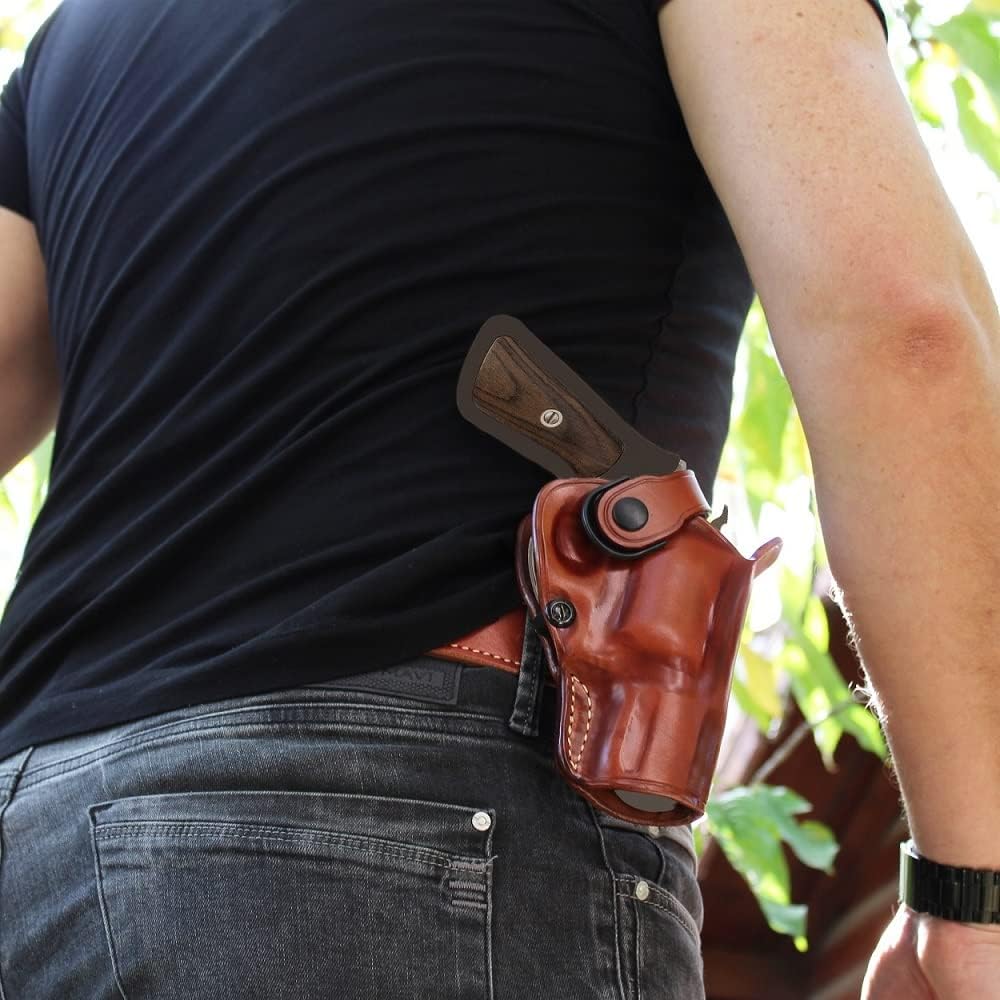 Brown Leather OWB Revolver Holster with Retention Strap for 2.5'' Barrel B3956