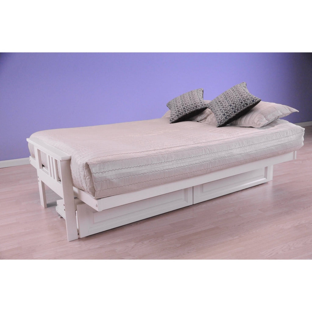 Antique White Full Futon with Mattress & Storage Drawers I4186