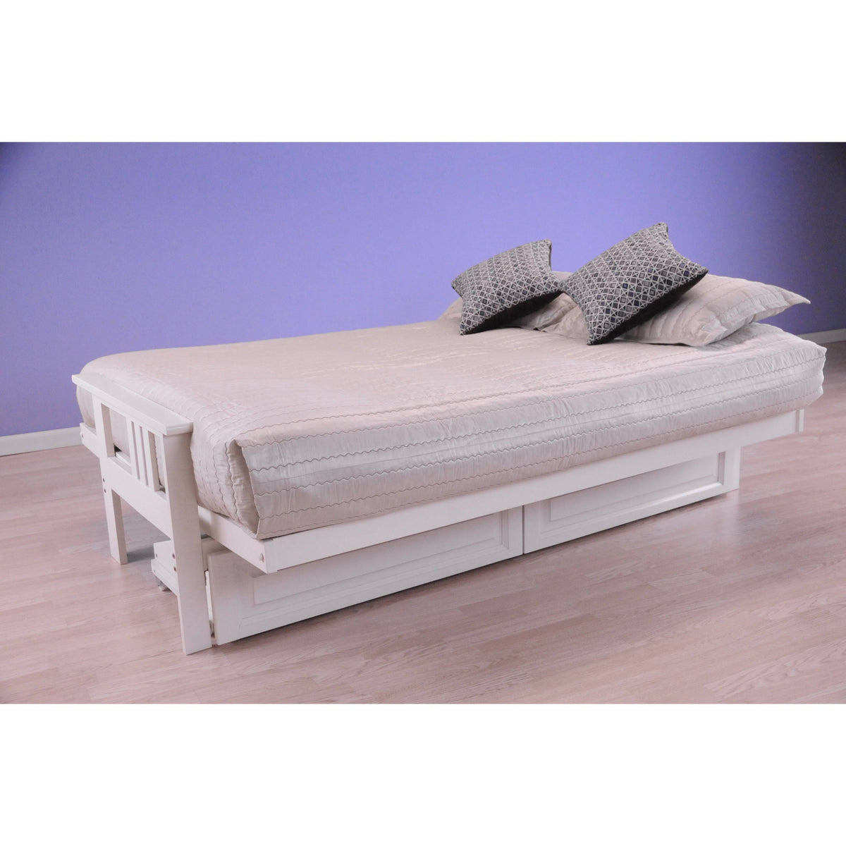 Antique White Full Futon with Mattress & Storage Drawers I4186