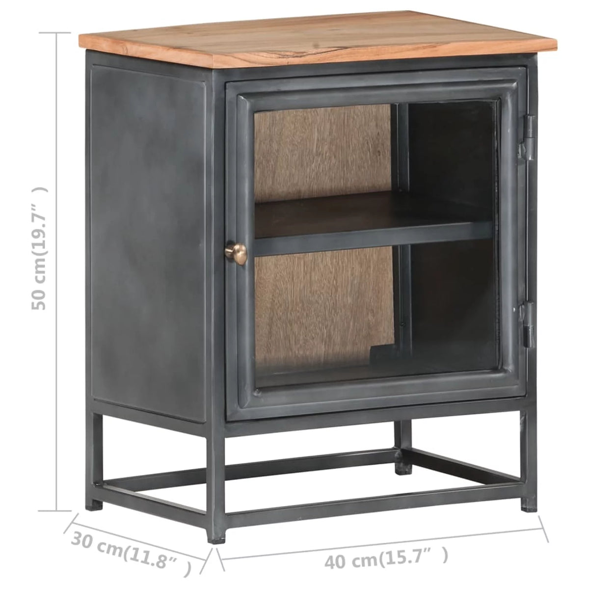 Gray Solid Acacia Wood Bedside Cabinet J6838