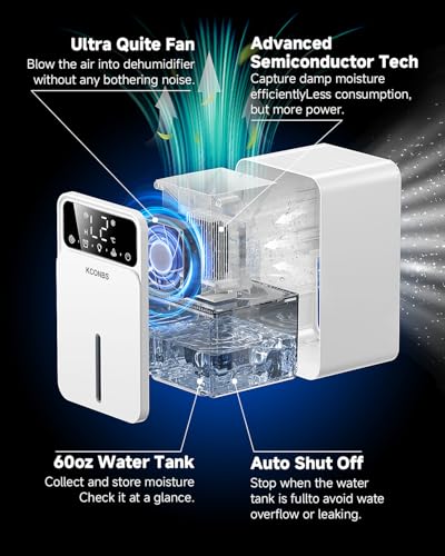 60 OZ Dehumidifier with Auto Shut Off, Timer, 7 Colors LED Light D557138