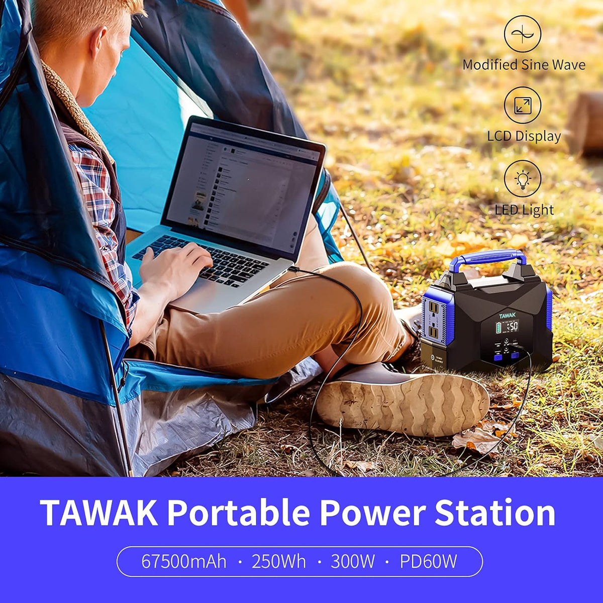 250Wh 300W Portable Power Station with LCD Screen H852737