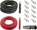 1/0 AWG 10 Feet Black Pure Copper Flexible Cable with Copper Cable Lug Terminal Connectors and Heat Shrink Tubing J15220