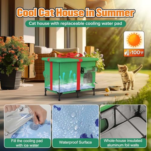 Weatherproof Insulated Outdoor Cat House with Heated Pad and Cooling Pad U428048