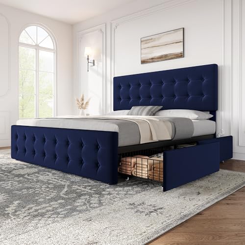 Black Queen Size Faux Leather Upholstered Platform Bed Frame with 4 Storage Drawers and Headboard I191931