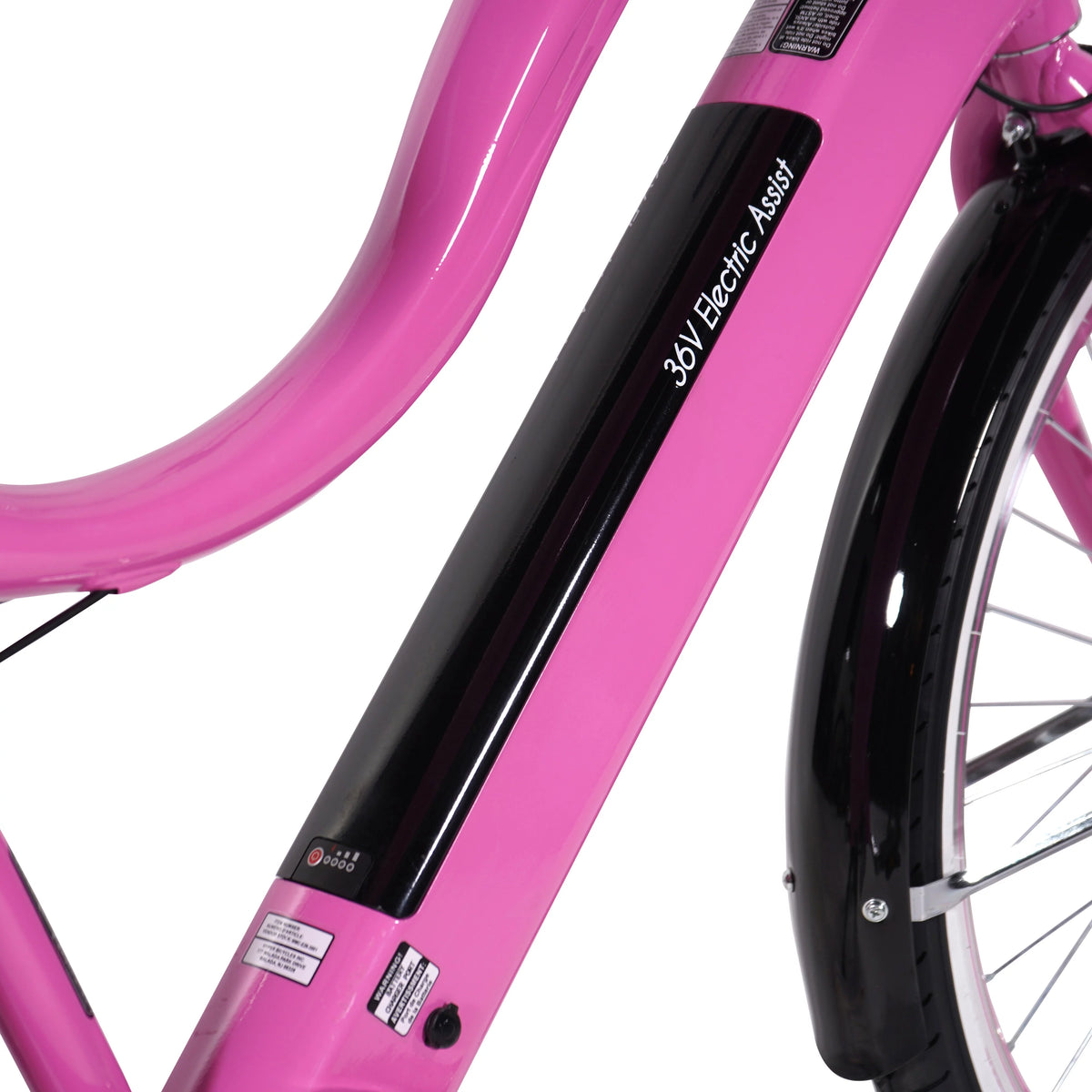 36V Electric Cruiser E-Bike with Pedal-Assist, 250W Motor, Pink X832250