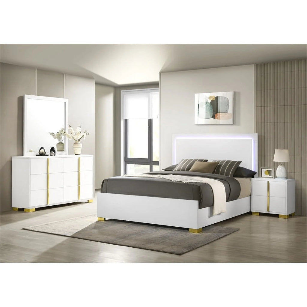4-piece Contemporary Wood Full Bedroom Set White and Gold W127248