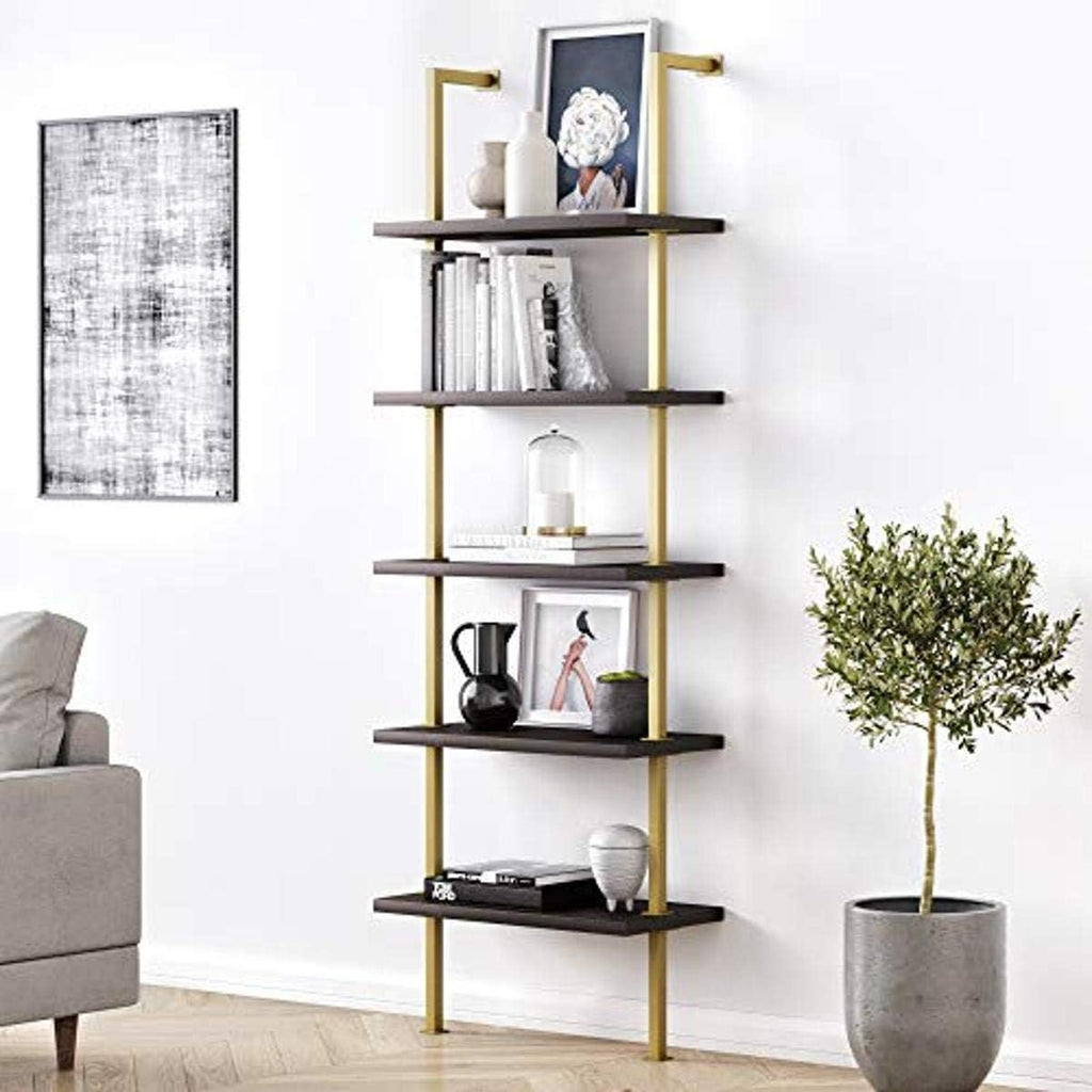 6-Shelf Tall Bookcase with Reclaimed Wood and Industrial Metal Frame, Oak/Black J6688