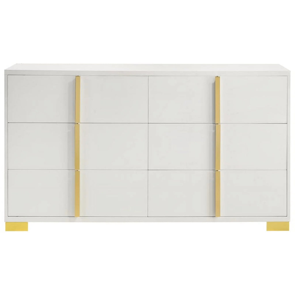 4-piece Contemporary Wood Full Bedroom Set White and Gold W127248