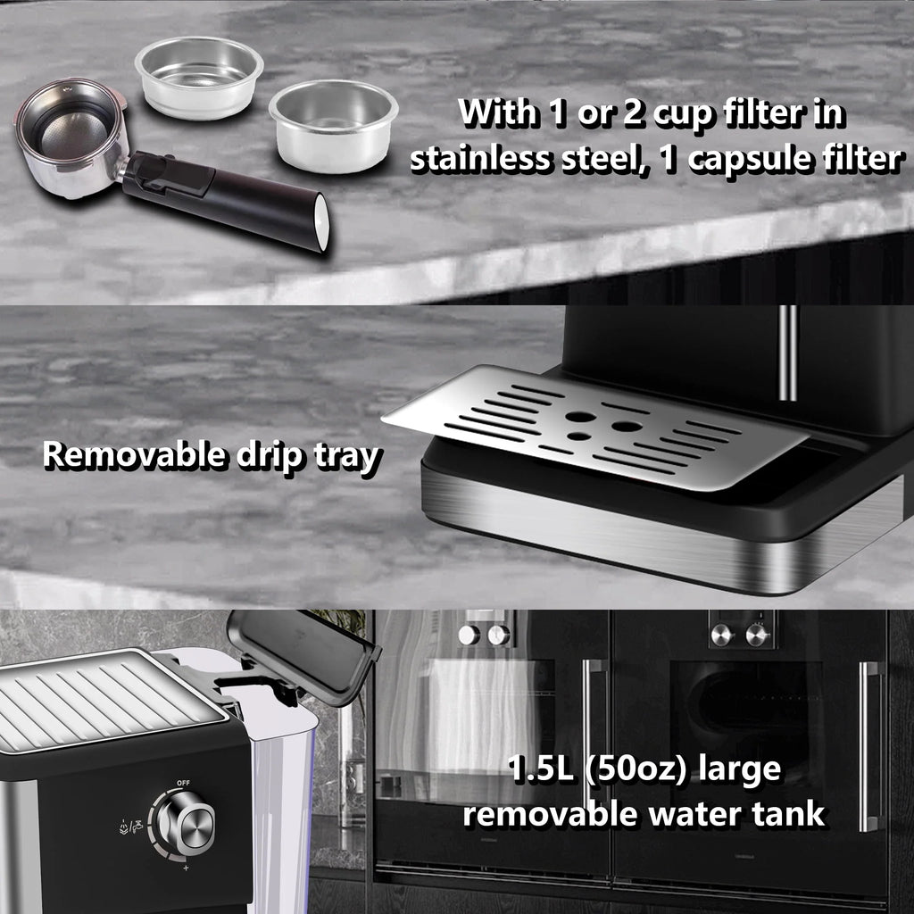 20 Bar Stainless Steel Espresso Machine with Milk Frother S1386