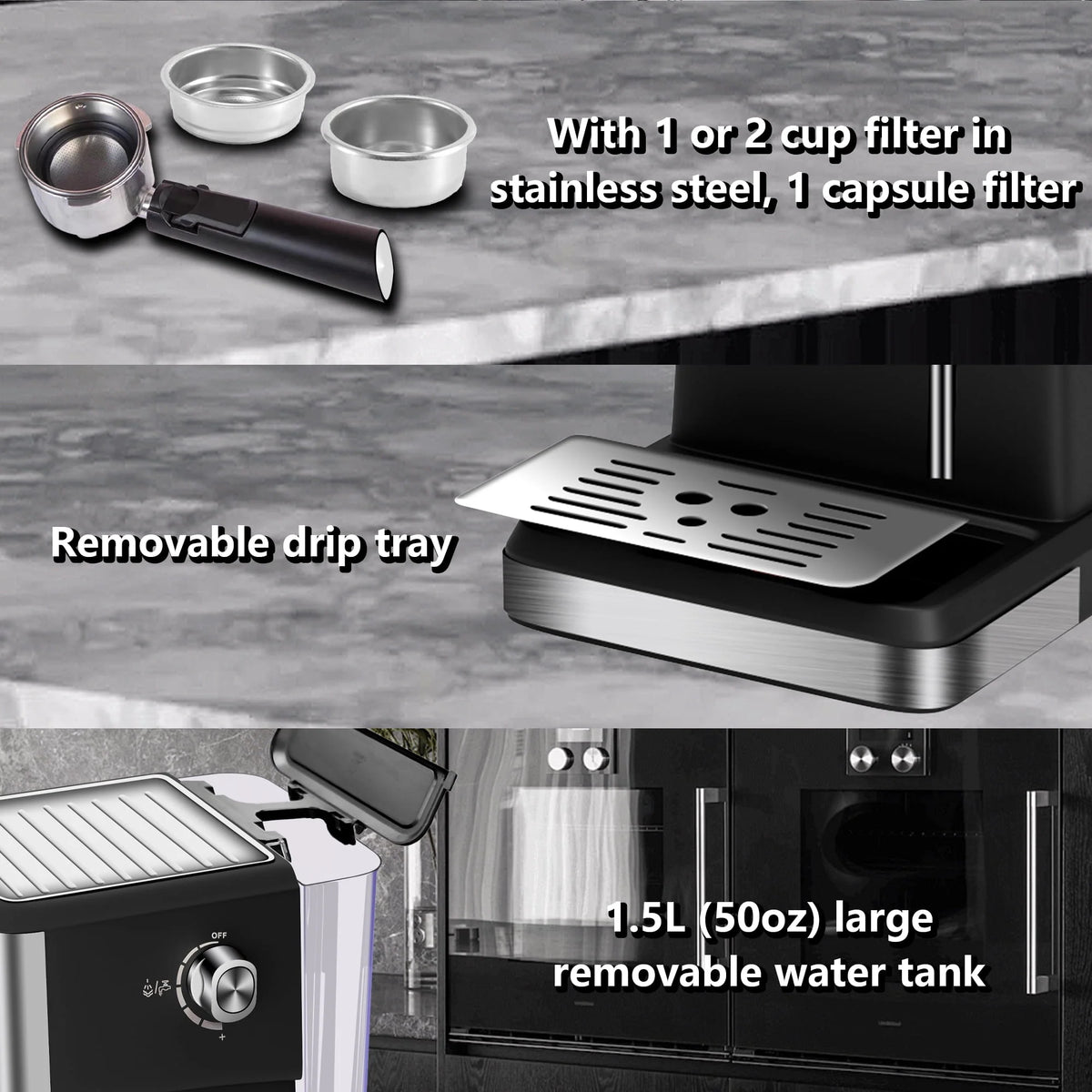 20 Bar Stainless Steel Espresso Machine with Milk Frother S1386