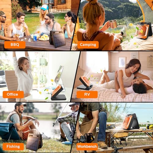 20000mAh Portable Rechargeable Fan with Solar Panel, 3 Speeds, LED Lantern, Timer, USB-C, Green D364
