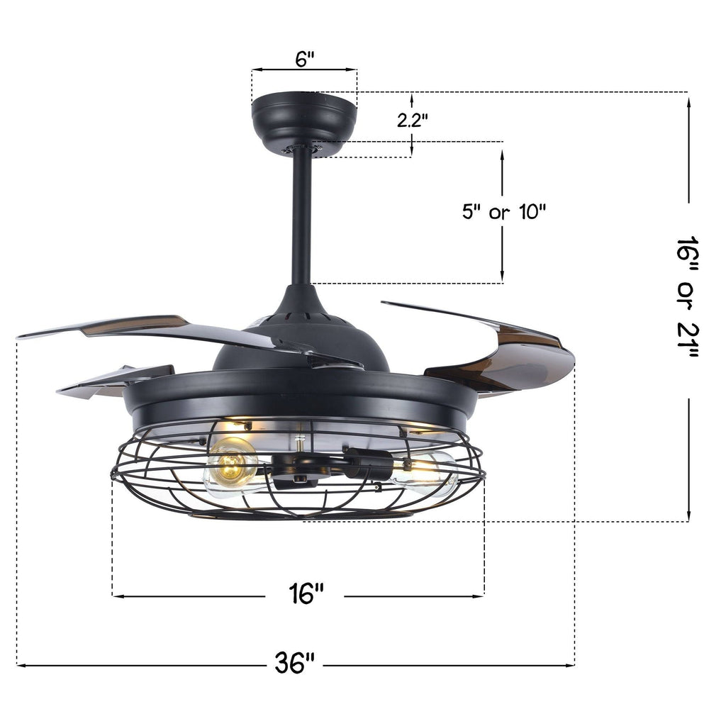 Black Retractable Ceiling Fan with Cage X507
