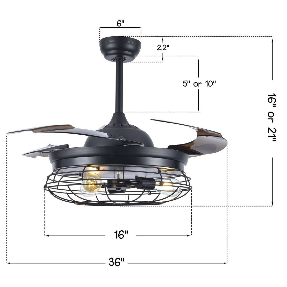Black Retractable Ceiling Fan with Cage X507