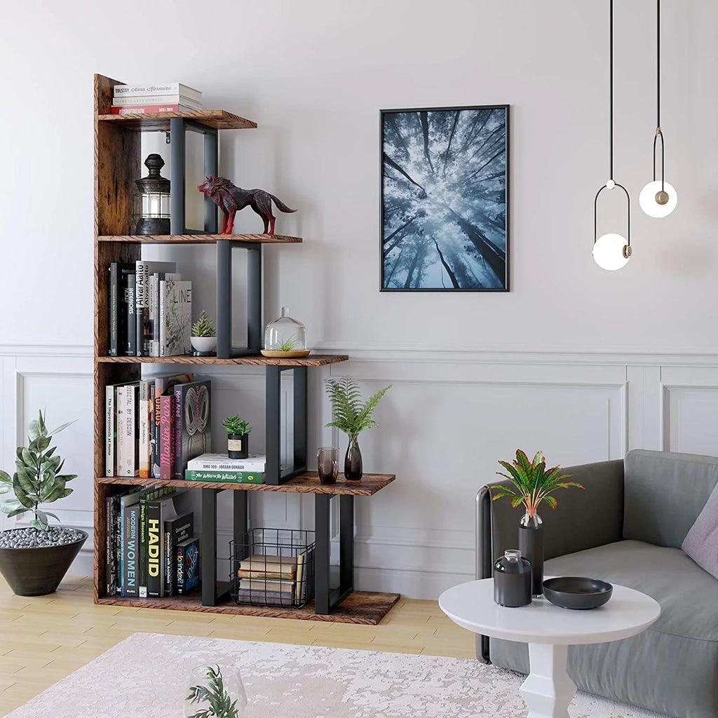 5 Tier Wooden Bookshelf with Metal Frame W53315