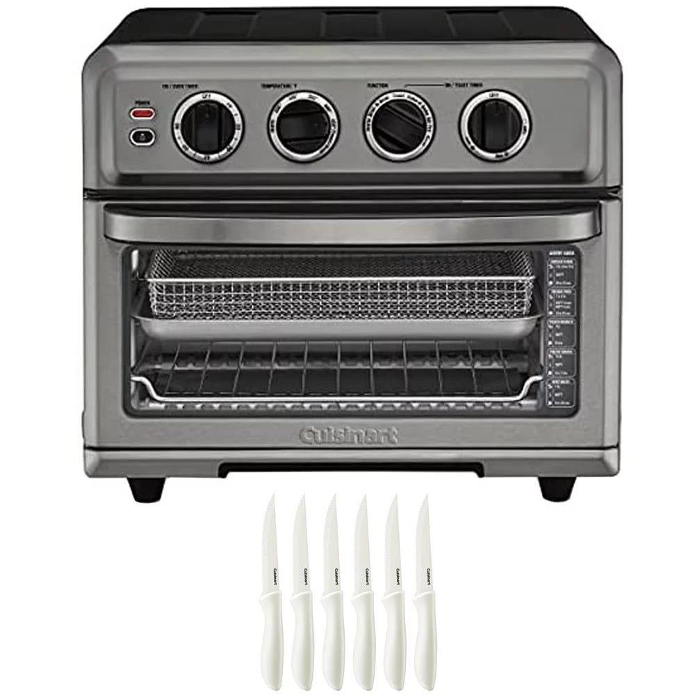 Black Stainless Steel AirFryer Toaster Oven with Grill and 6-Piece Steak Knife Set Y6719