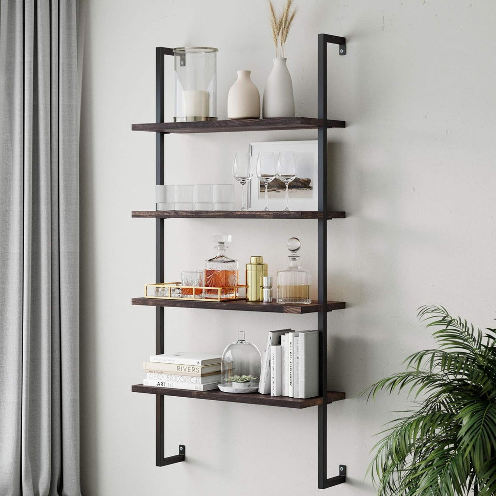 6-Shelf Tall Bookcase with Reclaimed Wood and Industrial Metal Frame, Oak/Black J6688