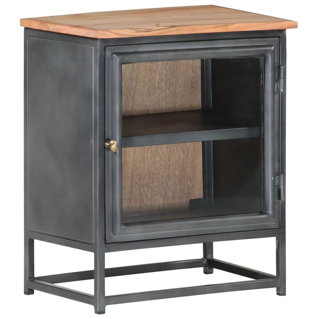 Gray Solid Acacia Wood Bedside Cabinet J6838