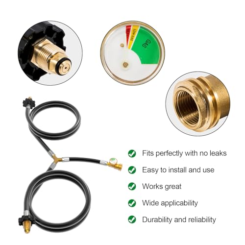 Propane Tank Splitter 2 Way with Shut Off Valve and Gauge J96556