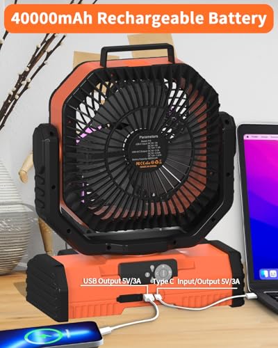 12 Inch 40000mAh Rechargeable Portable Oscillating Fan with LED Lantern J362356