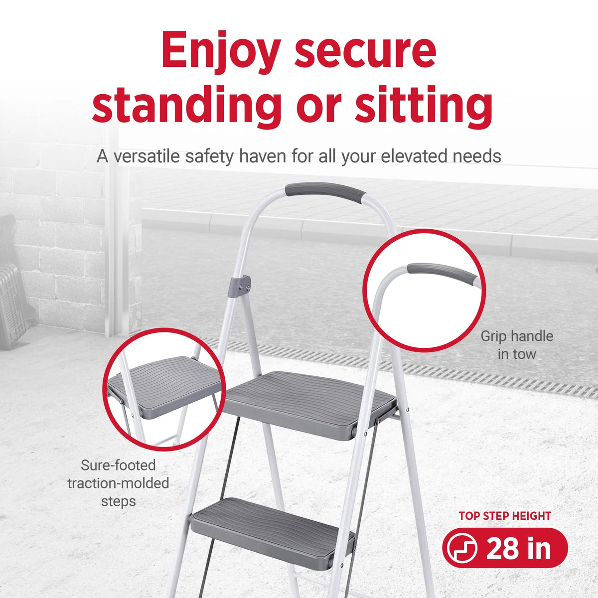 3 Step Folding Steel Step Stool, White F83174