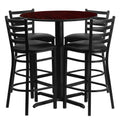 30'' Round Black Laminate Table Set with 4 Metal Barstools L1523
