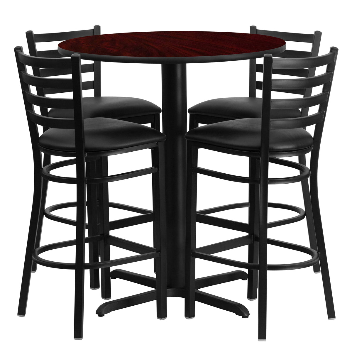 30'' Round Black Laminate Table Set with 4 Metal Barstools L1523