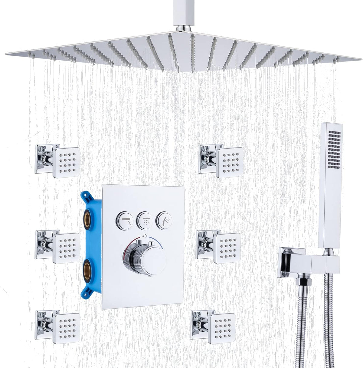 16 Inch Rain Shower Head System with Body Jets and Handheld Shower Faucet Fixture Set V36498