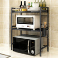 3-Tier Adjustable Heavy Duty Microwave Rack with 3 Hooks Carbon Steel Matte Black O62582