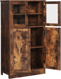 Rustic Brown Freestanding Bathroom Floor Storage Cabinet with Glass Door and Adjustable Shelf N31442