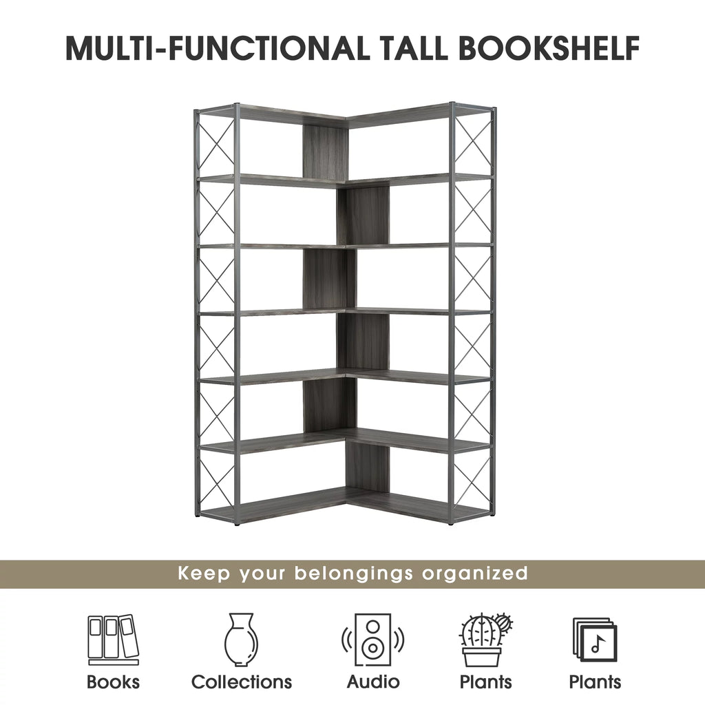 L-Shaped Corner Bookshelf with Metal Frame L967013
