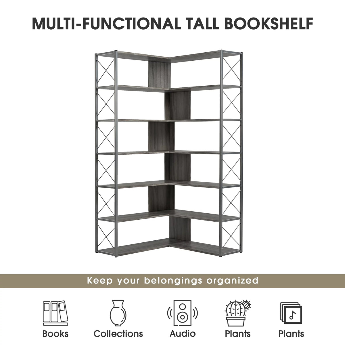 L-Shaped Corner Bookshelf with Metal Frame L967013