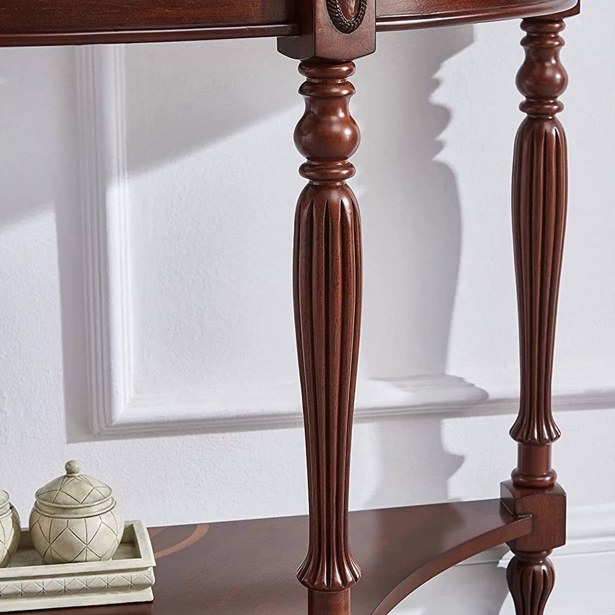 Dark Brown Oak Wood Console Table with Storage Shelf E596023