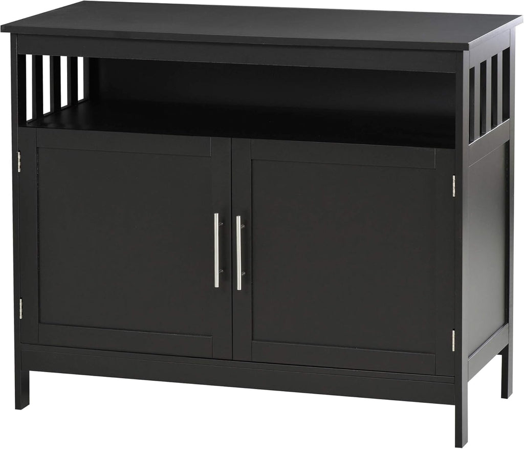 Black Kitchen Console Table with 2-Level Cabinet and Open Shelf Q182038