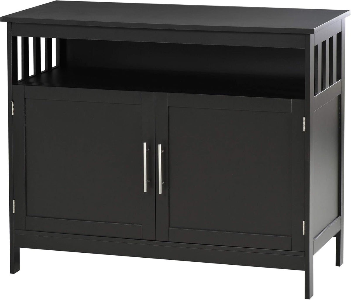 Black Kitchen Console Table with 2-Level Cabinet and Open Shelf Q182038