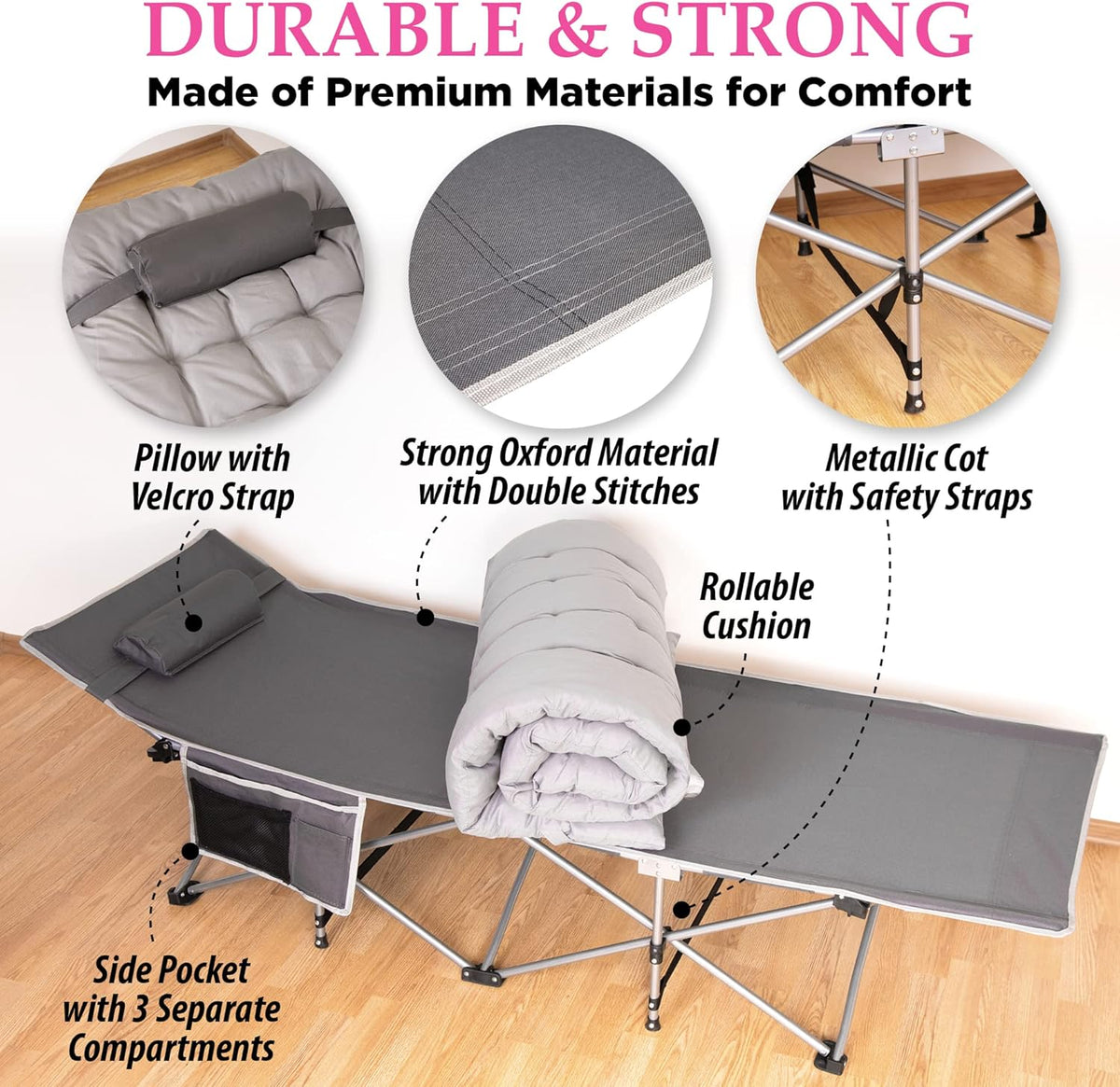 Folding Lightweight Portable Heavy Duty Camping Cot and Cot Pad E57468