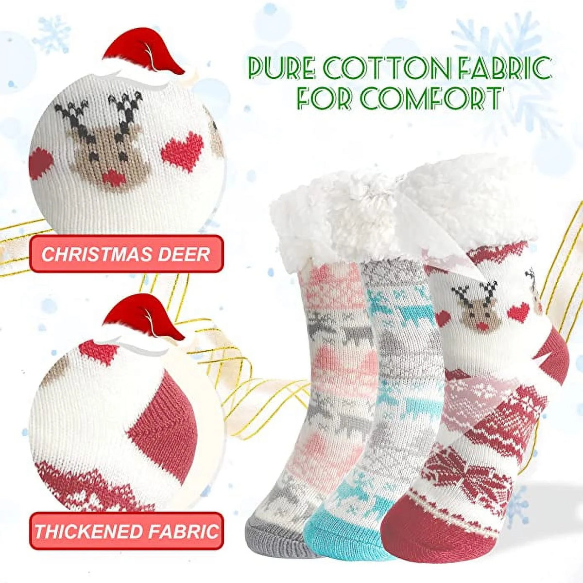 3 Pairs Non Skid Warm Thermal Plush Fuzzy Slipper Socks C297