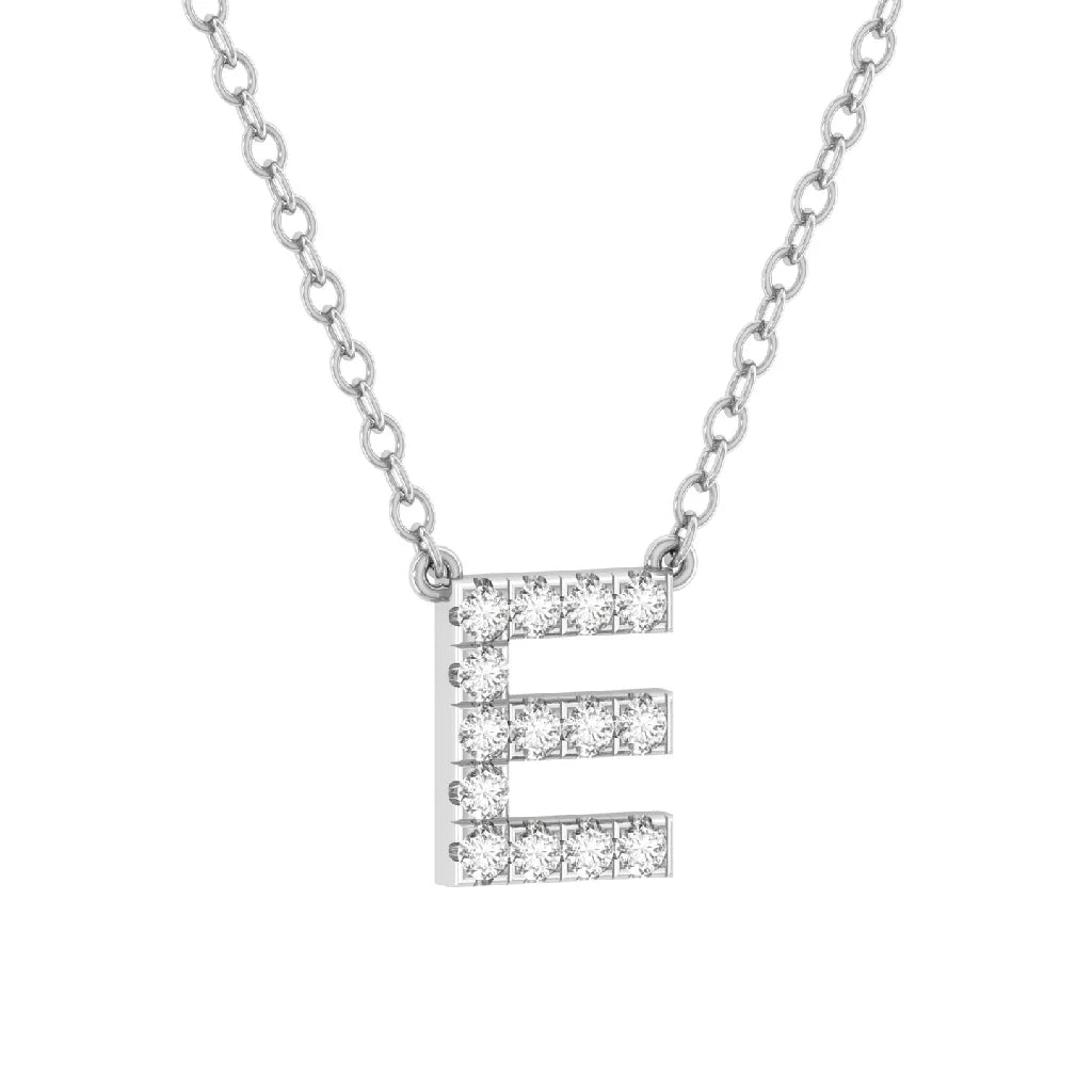 14K White Gold Diamond Initial Pendant Necklace with Silver Cable Chain, 18" S996