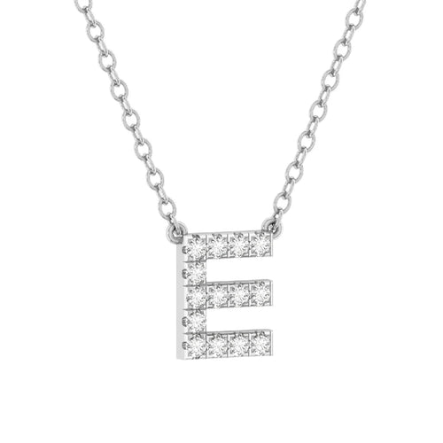 14K White Gold Diamond Initial Pendant Necklace with Silver Cable Chain, 18" S996