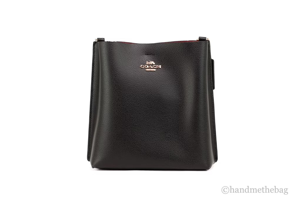 Black Doublefaced Leather Bucket Crossbody Handbag P3041