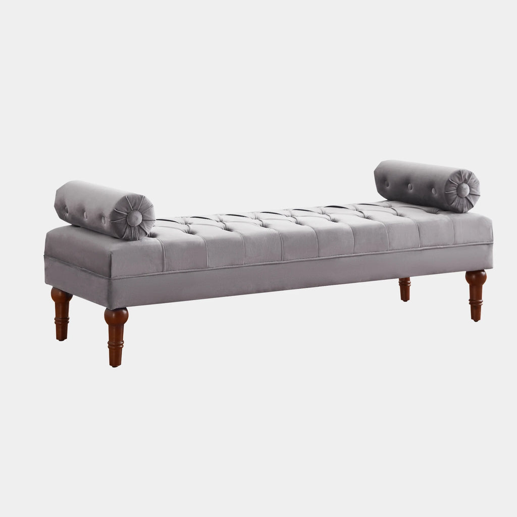 60.2 Inch Grey Tufted Upholstered Bench with 2 Pillows Q163622