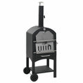 Charcoal Fired BBQ Grill Pizza Oven with Bottom Shelf and Fire Tray Wheeled Steel P9125