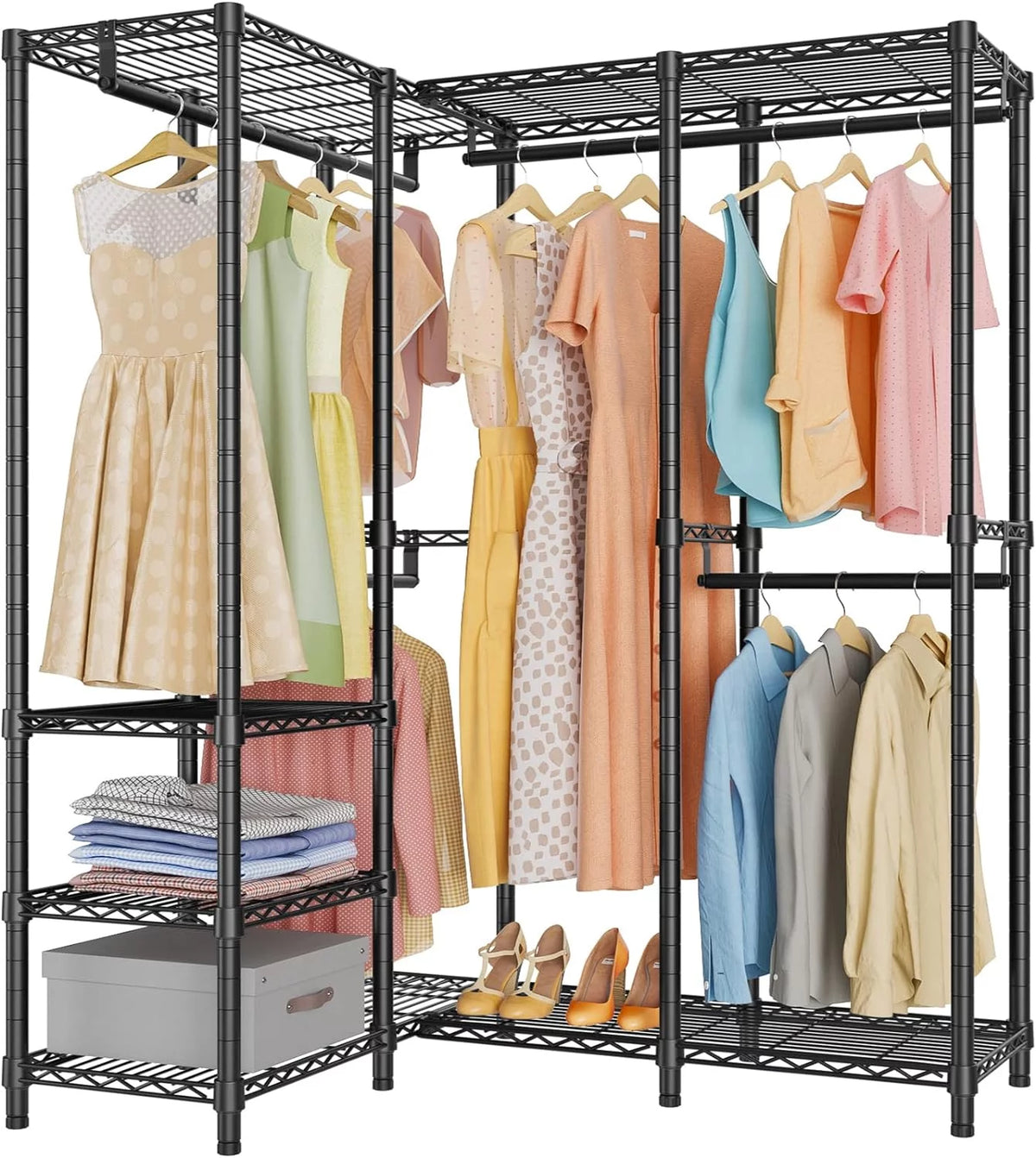 L Shaped Heavy Duty Metal Clothing Rack Black S81022