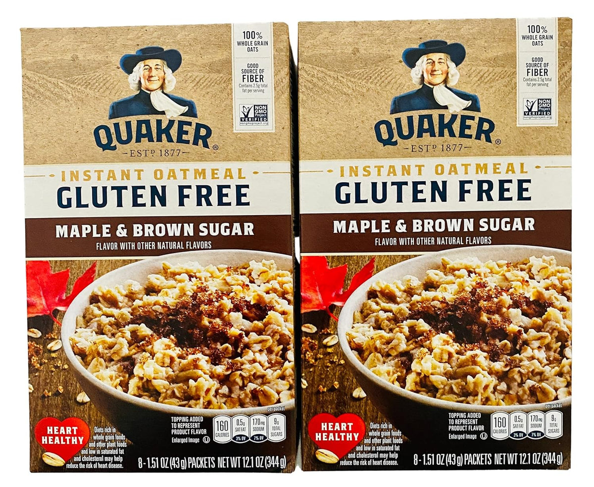 Gluten Free Instant Oatmeal, Maple and Brown Sugar, Two 12.1 oz Boxes, 16 packets U99750