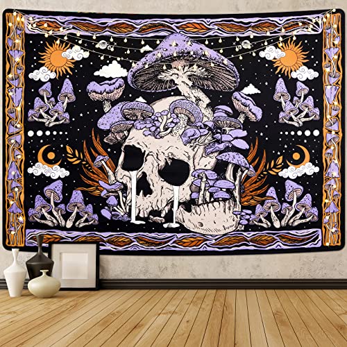 Purple Mushroom Skull Wall Tapestry R6415