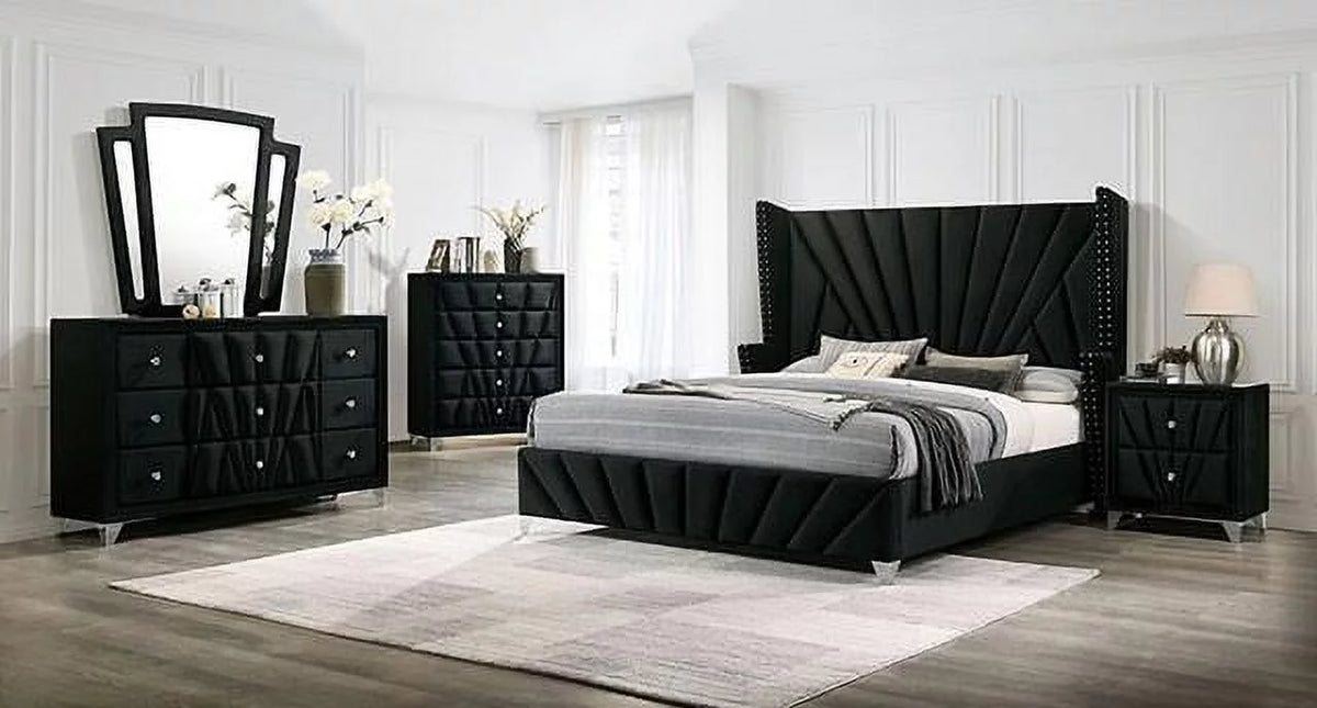 Black Solid Wood Queen Bedroom Set 5pcs Y7638