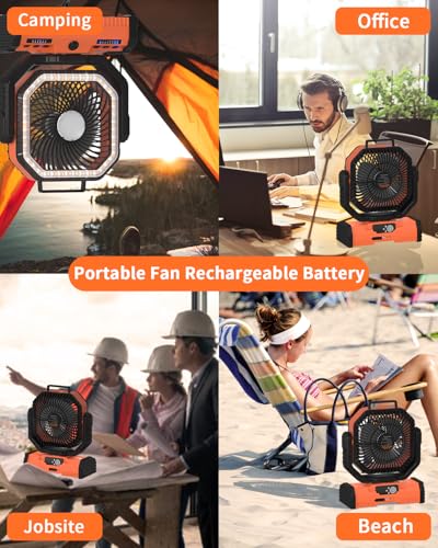 12 Inch 40000mAh Rechargeable Portable Oscillating Fan with LED Lantern J362356