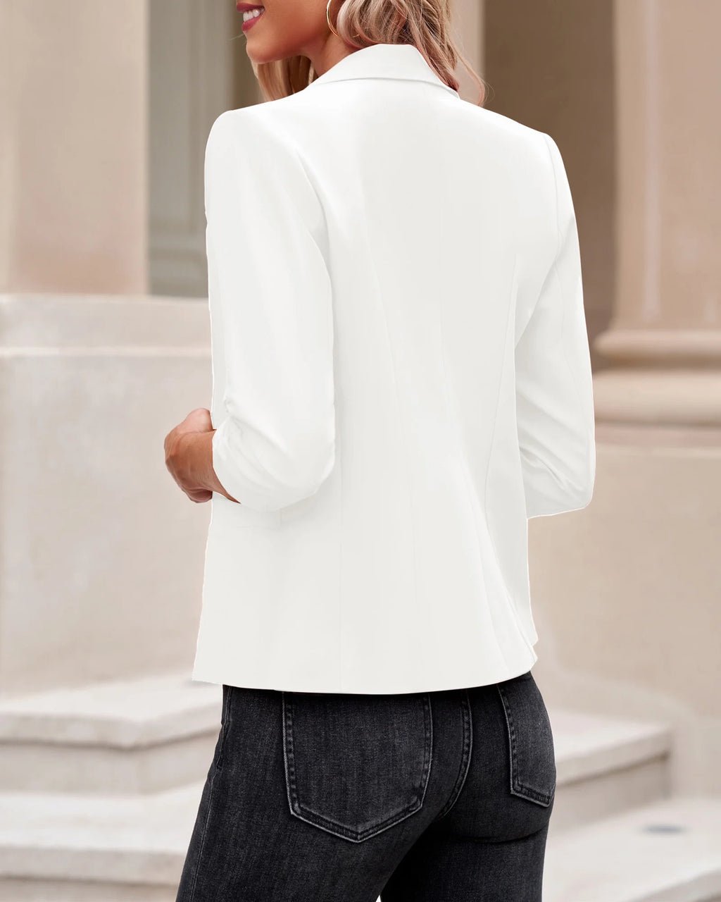 Womens 3/4 Ruffle Sleeve Blazer Jacket with Pockets C8796