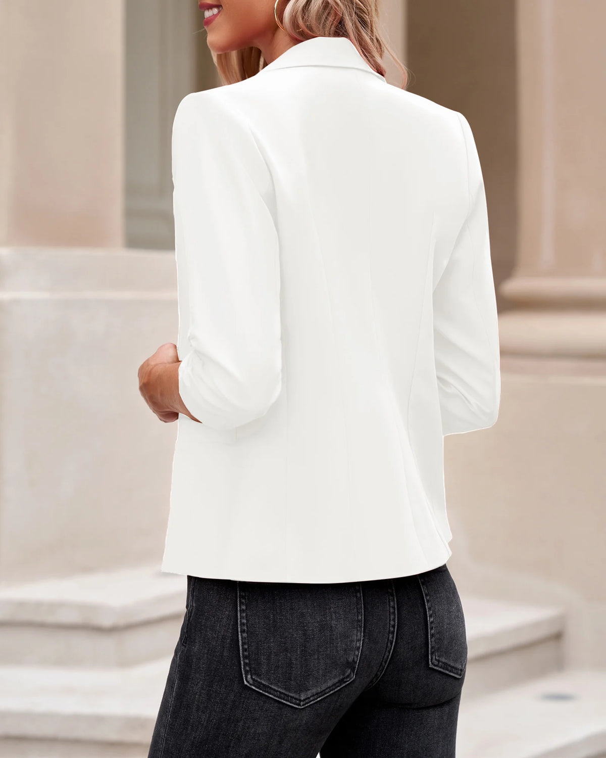 Womens 3/4 Ruffle Sleeve Blazer Jacket with Pockets C8796